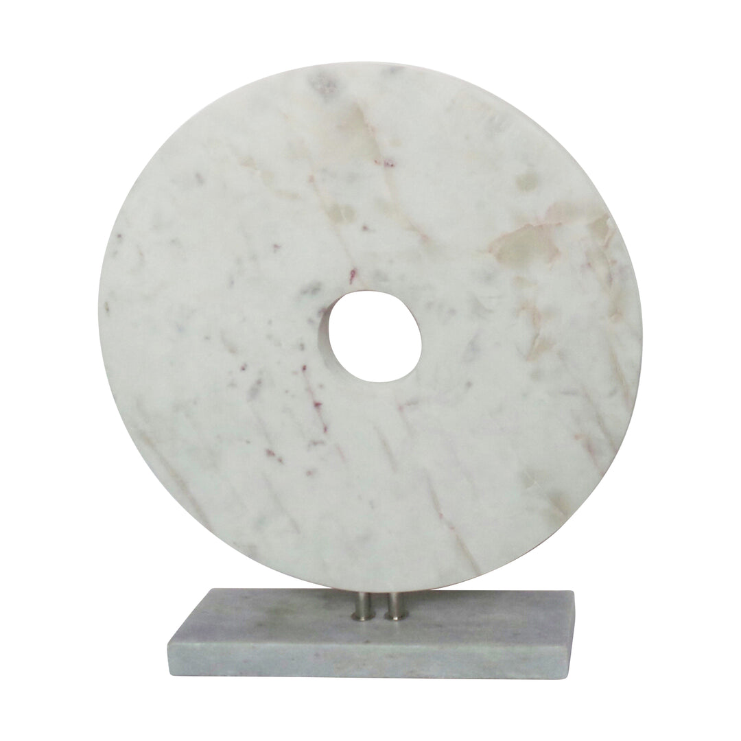 MARBLE 8"H DISK W/ BASE, WHITE