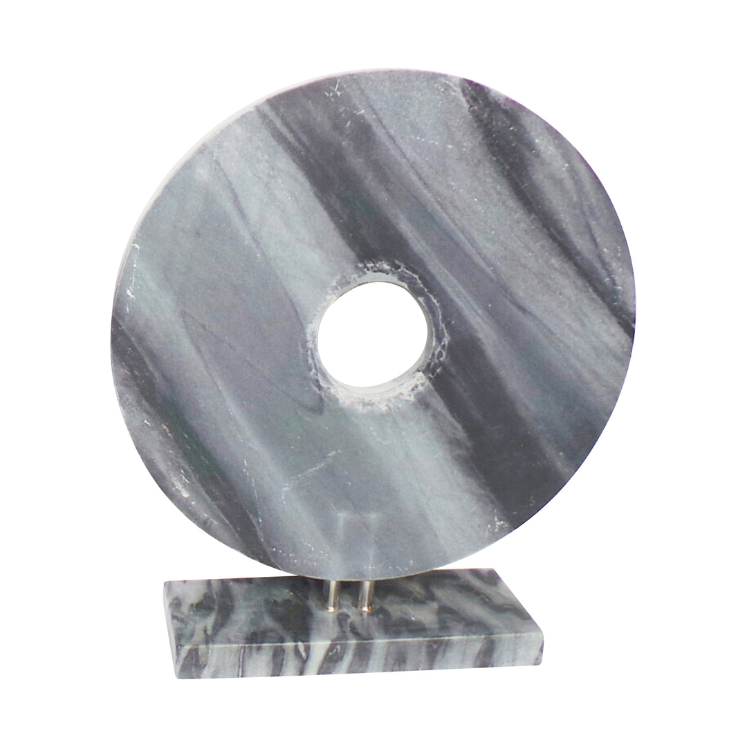 MARBLE 8"H DISK W/ BASE, GRAY