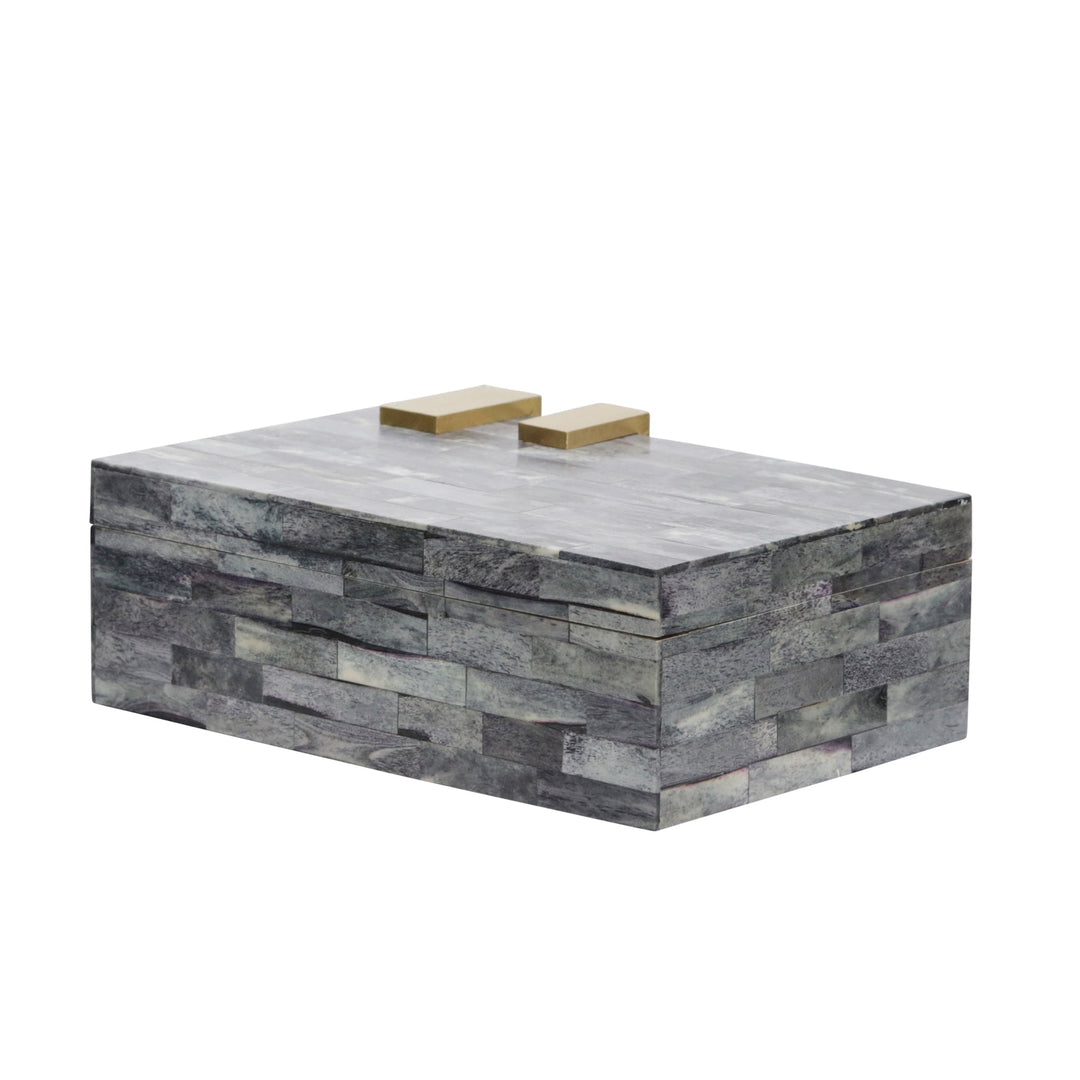 BONE 9" RECTANGULAR BOX, DARK GRAY/GOLD