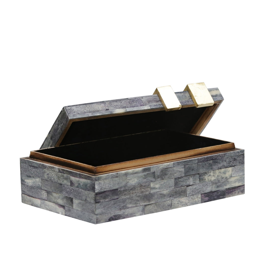 BONE 9" RECTANGULAR BOX, DARK GRAY/GOLD