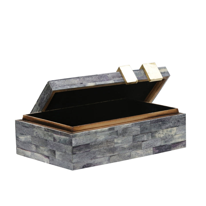 BONE 9" RECTANGULAR BOX, DARK GRAY/GOLD