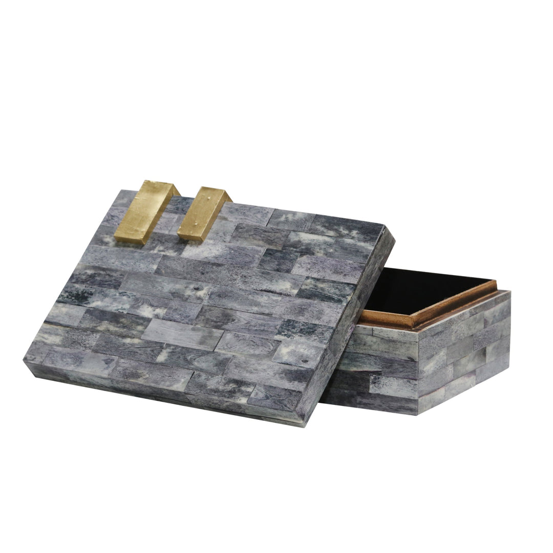 BONE 9" RECTANGULAR BOX, DARK GRAY/GOLD