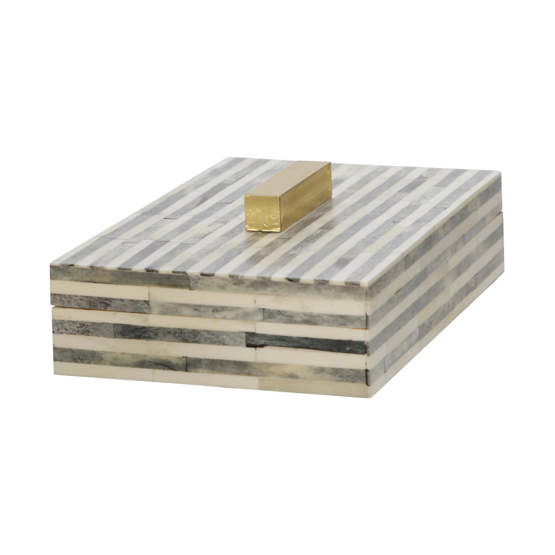 BONE 9" RECTANGULAR BOX, LIGHT GRAY/GOLD