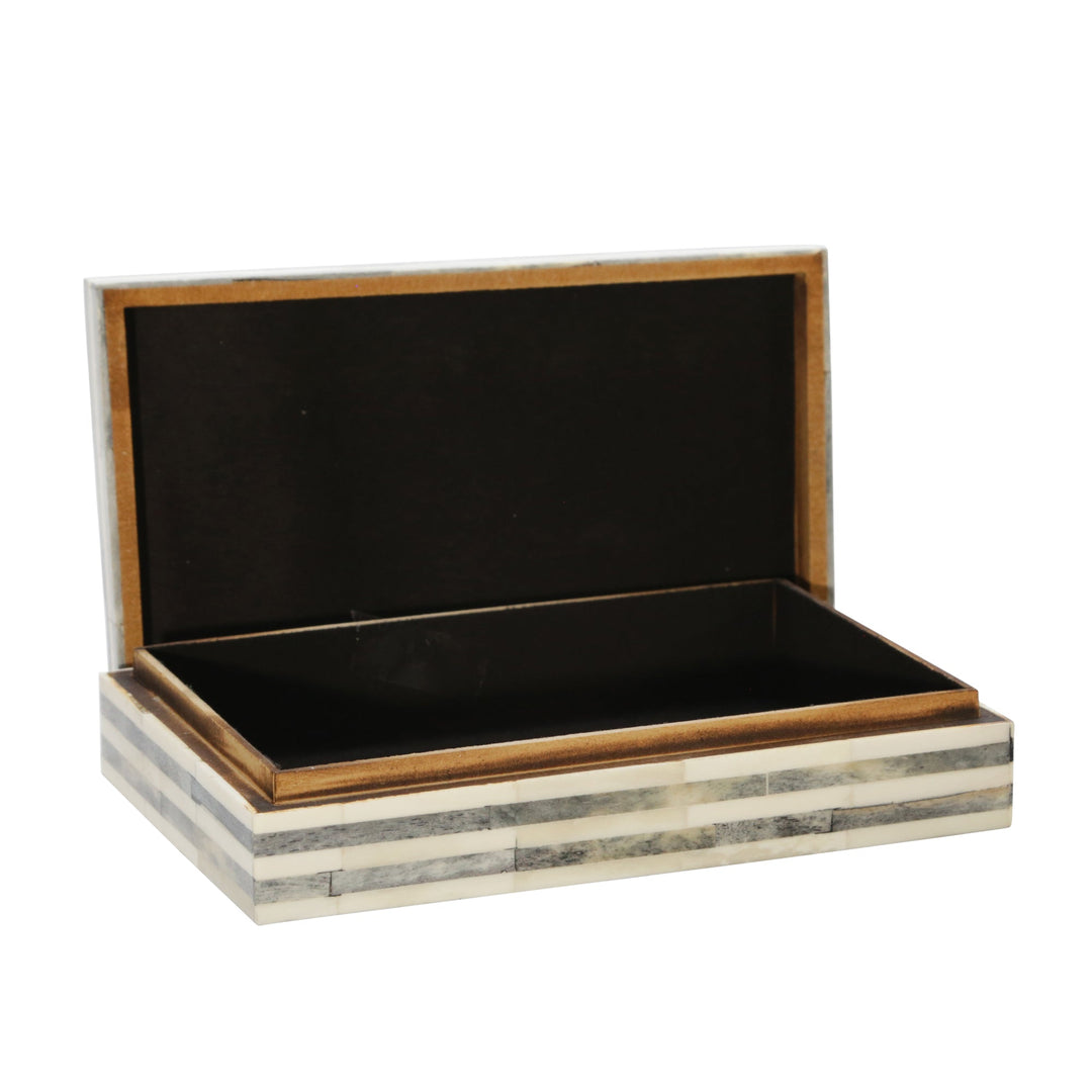 BONE 9" RECTANGULAR BOX, LIGHT GRAY/GOLD