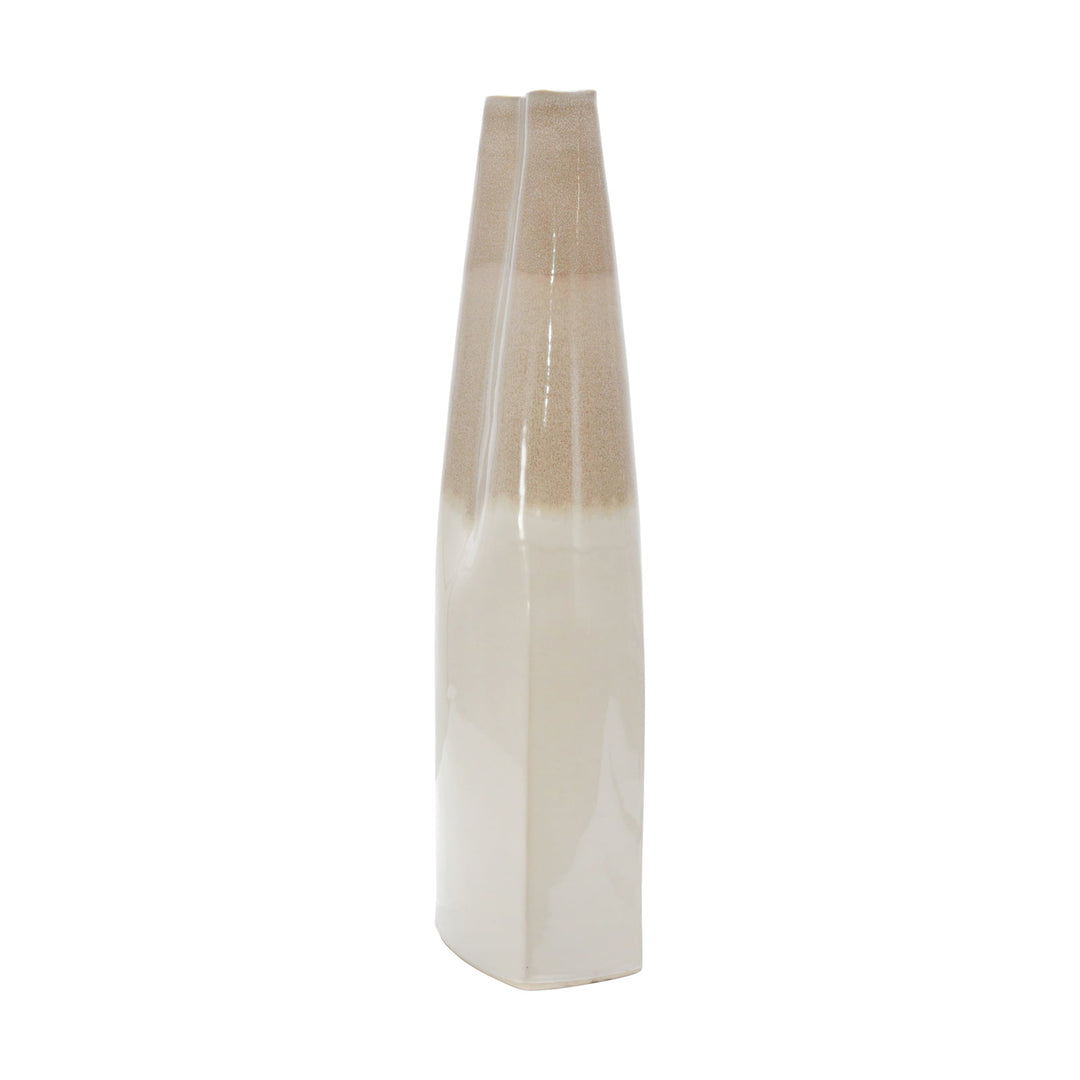 31"H 2-TONE VASE, BEIGE