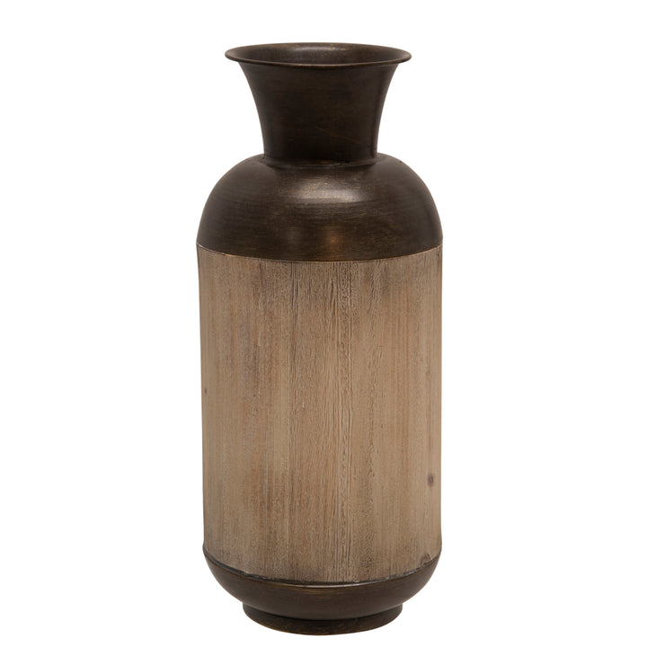 METAL/WOOD 15"H JAR, BRONZE