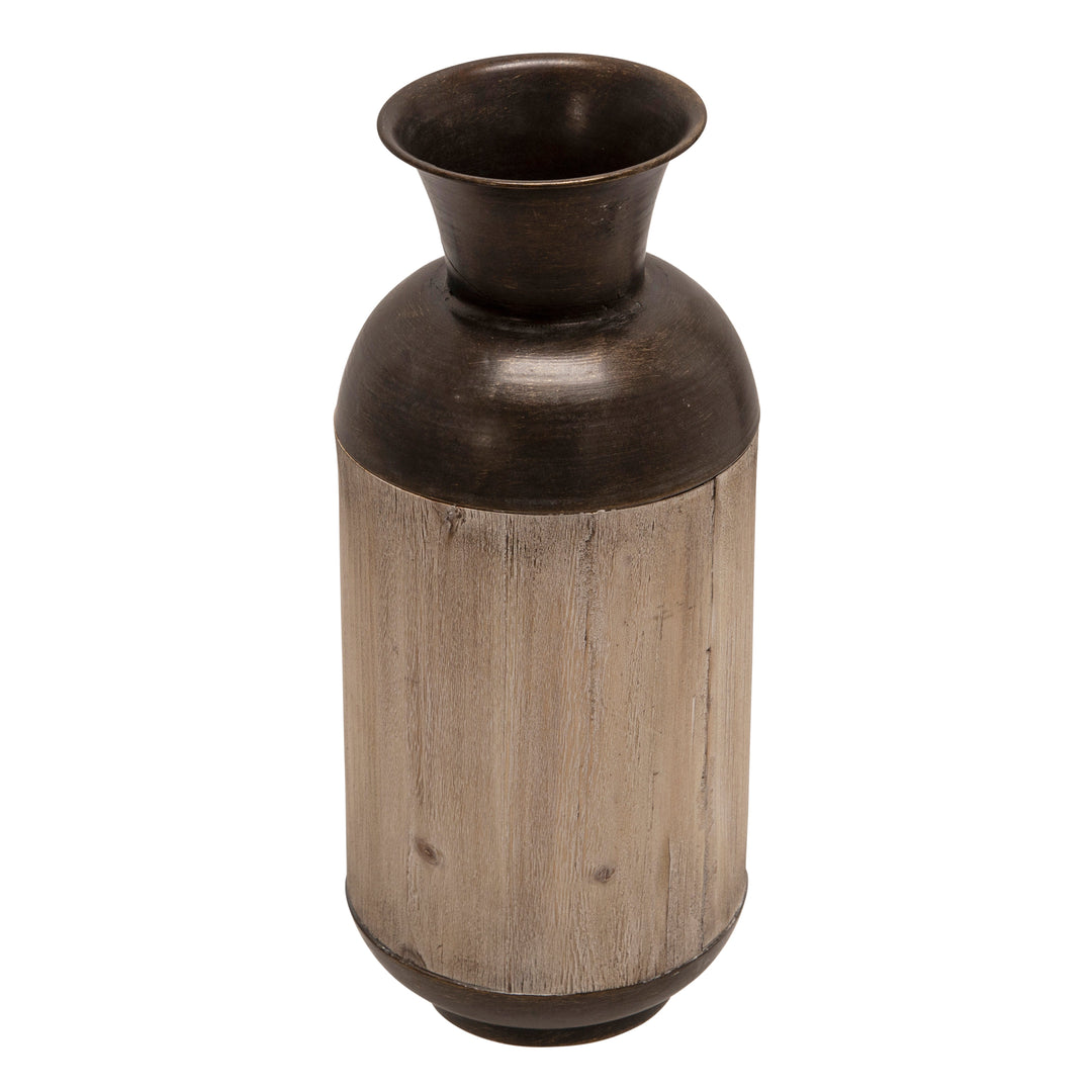 METAL/WOOD 15"H JAR, BRONZE