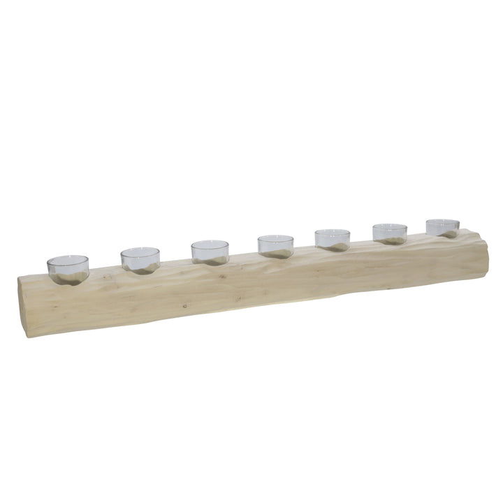 WOOD 32" LOG 7-CUP TEALIGHT HOLDER, WHITE