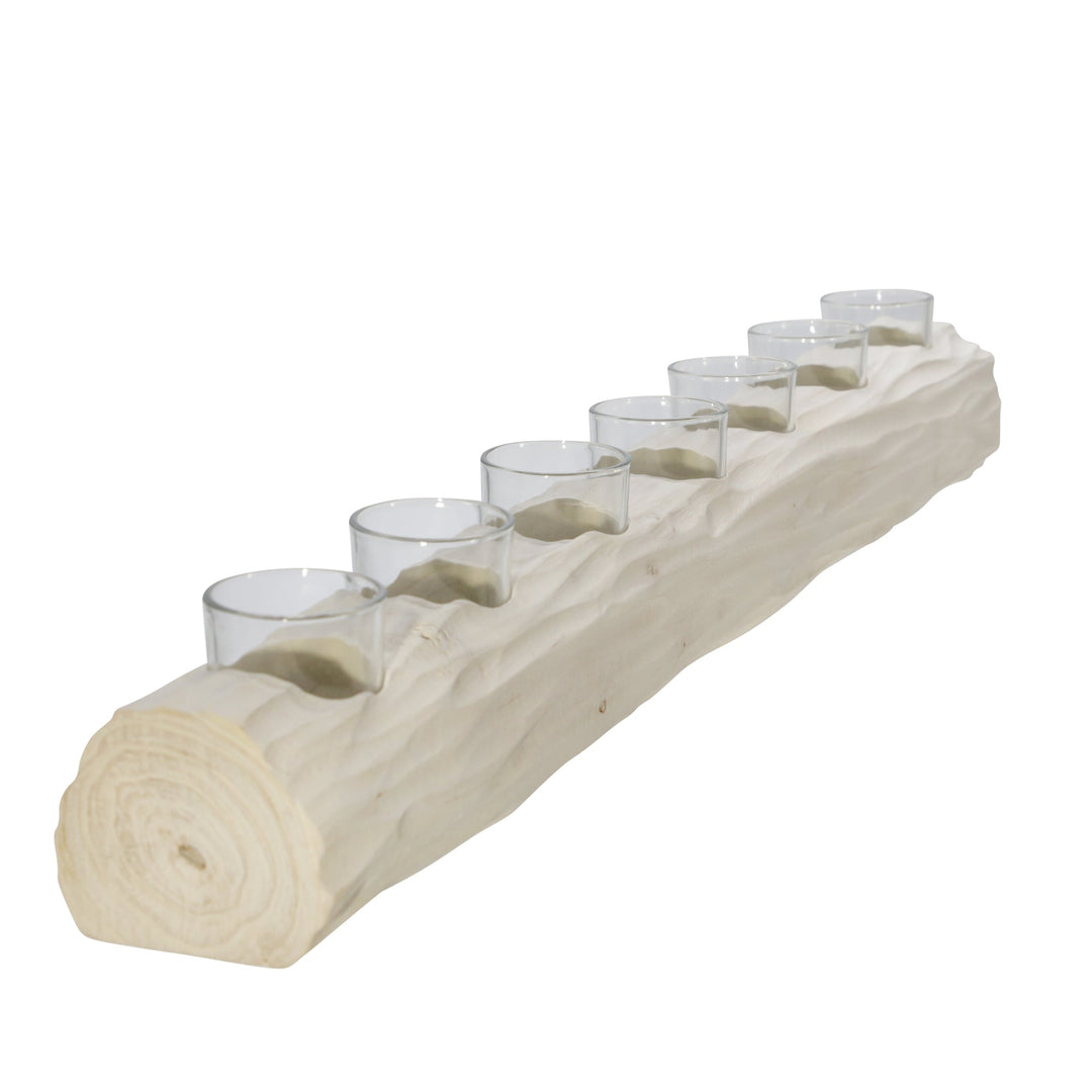 WOOD 32" LOG 7-CUP TEALIGHT HOLDER, WHITE