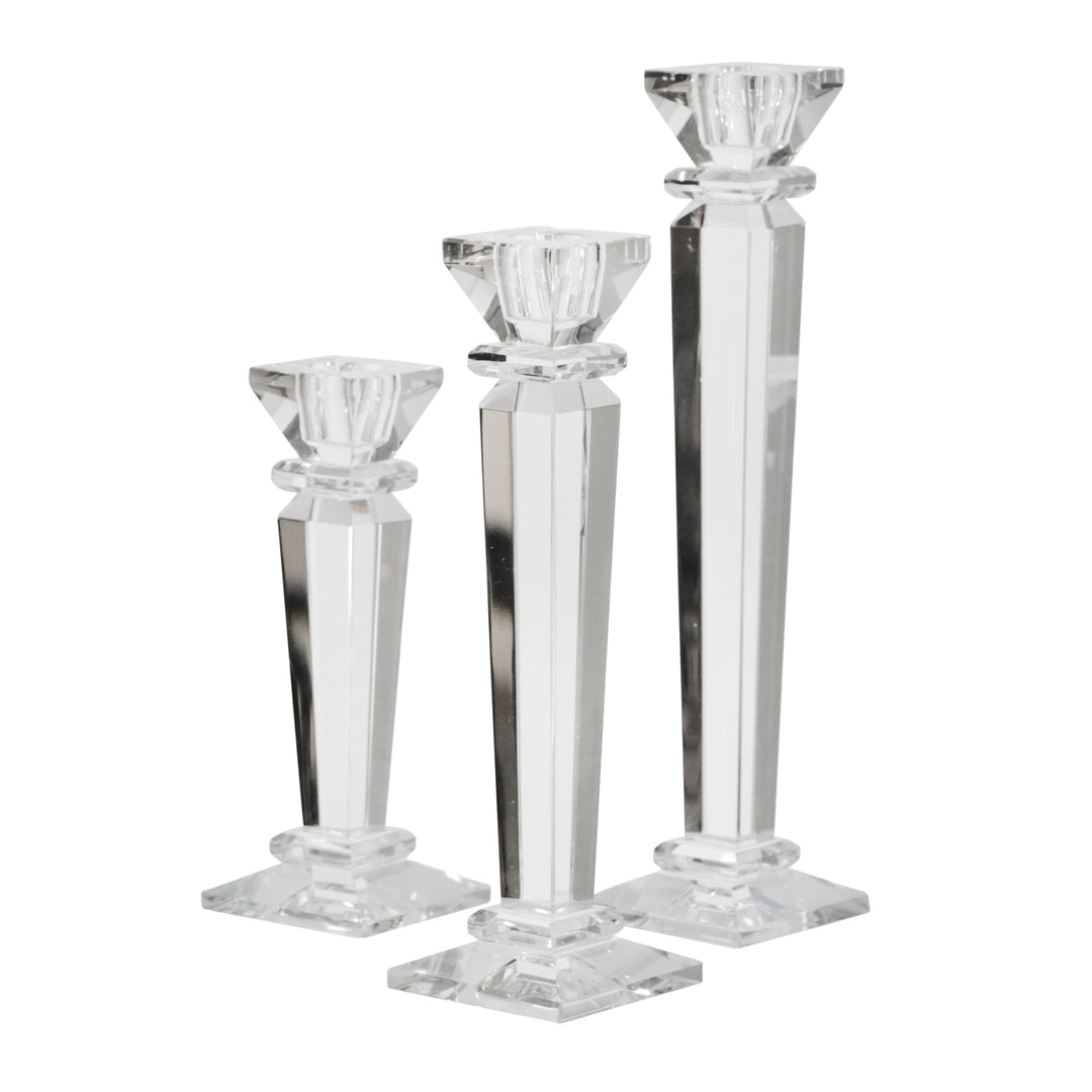 GLASS 9" CANDLE HOLDER, CLEAR