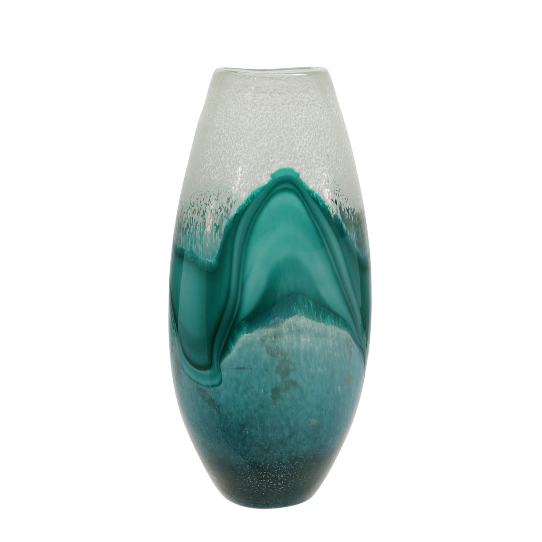 GLASS 17"H VASE, GREEN MIX