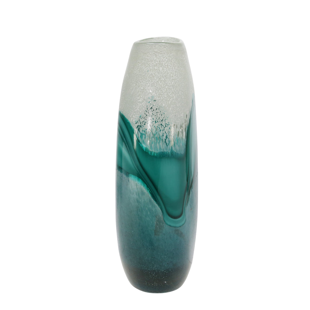 GLASS 17"H VASE, GREEN MIX