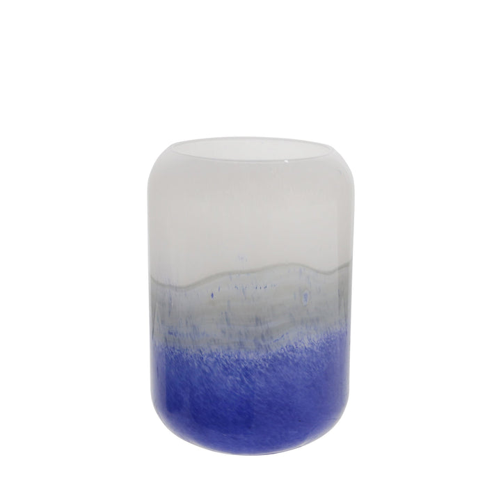 GLASS 14"H JAR W/ SHELL LID, BLUE