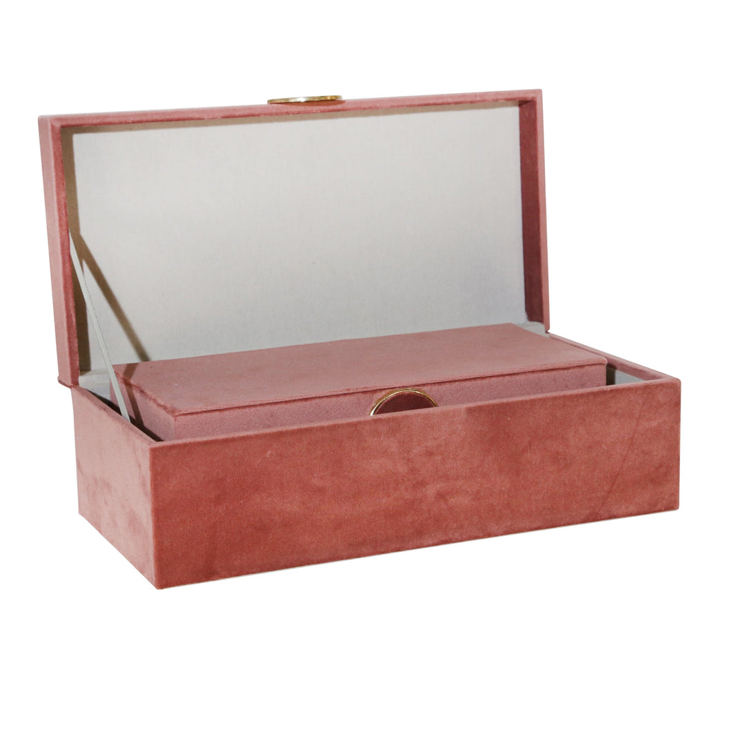 S/2 WOOD 10/12" VELVET JEWELRY BOX, BL