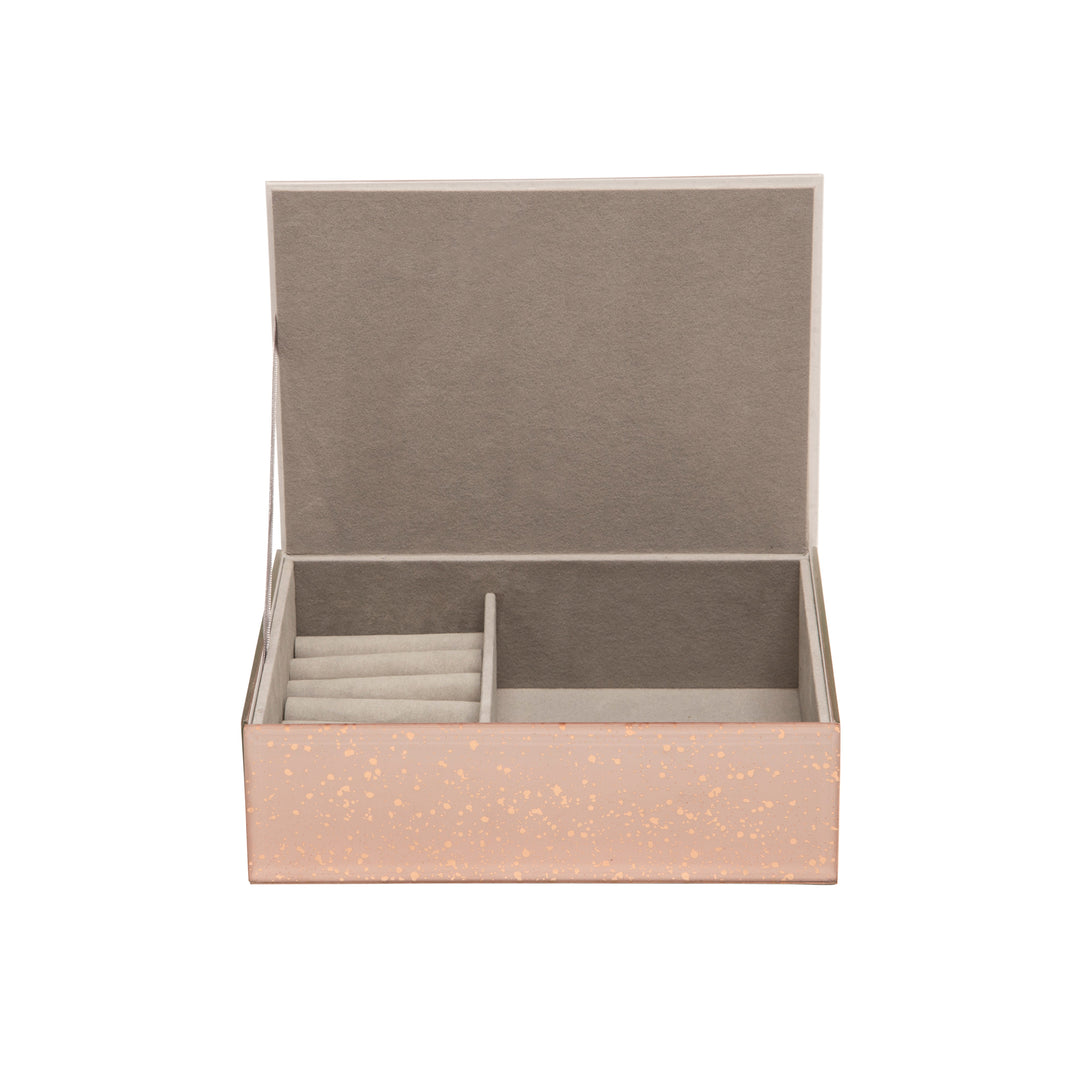 WOOD/GLASS 8" MIRRORED BOX, PINK GOLD DUST