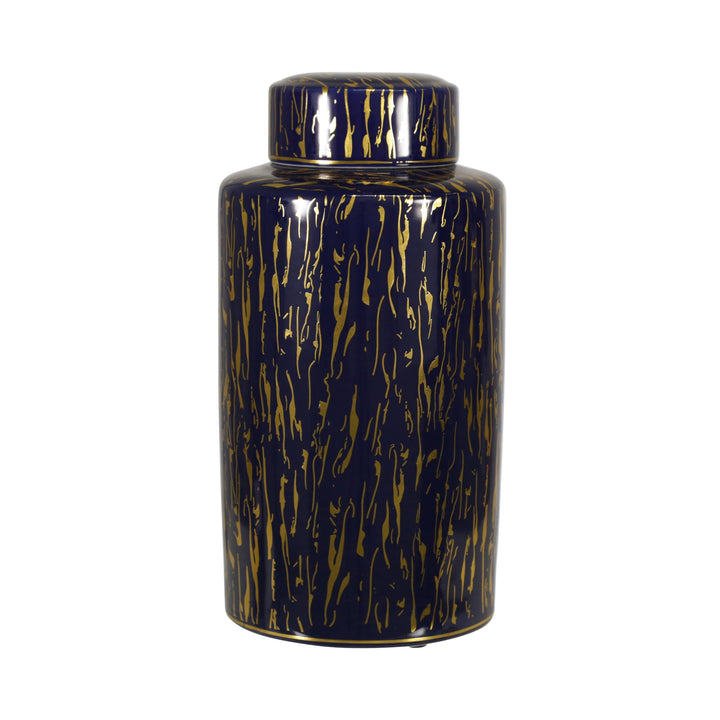 CERAMIC 16"H JAR, BLUE/GOLD