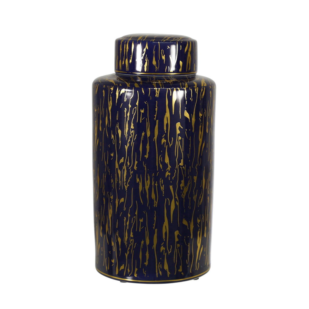 CERAMIC 16"H JAR, BLUE/GOLD