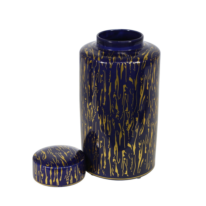 CERAMIC 16"H JAR, BLUE/GOLD