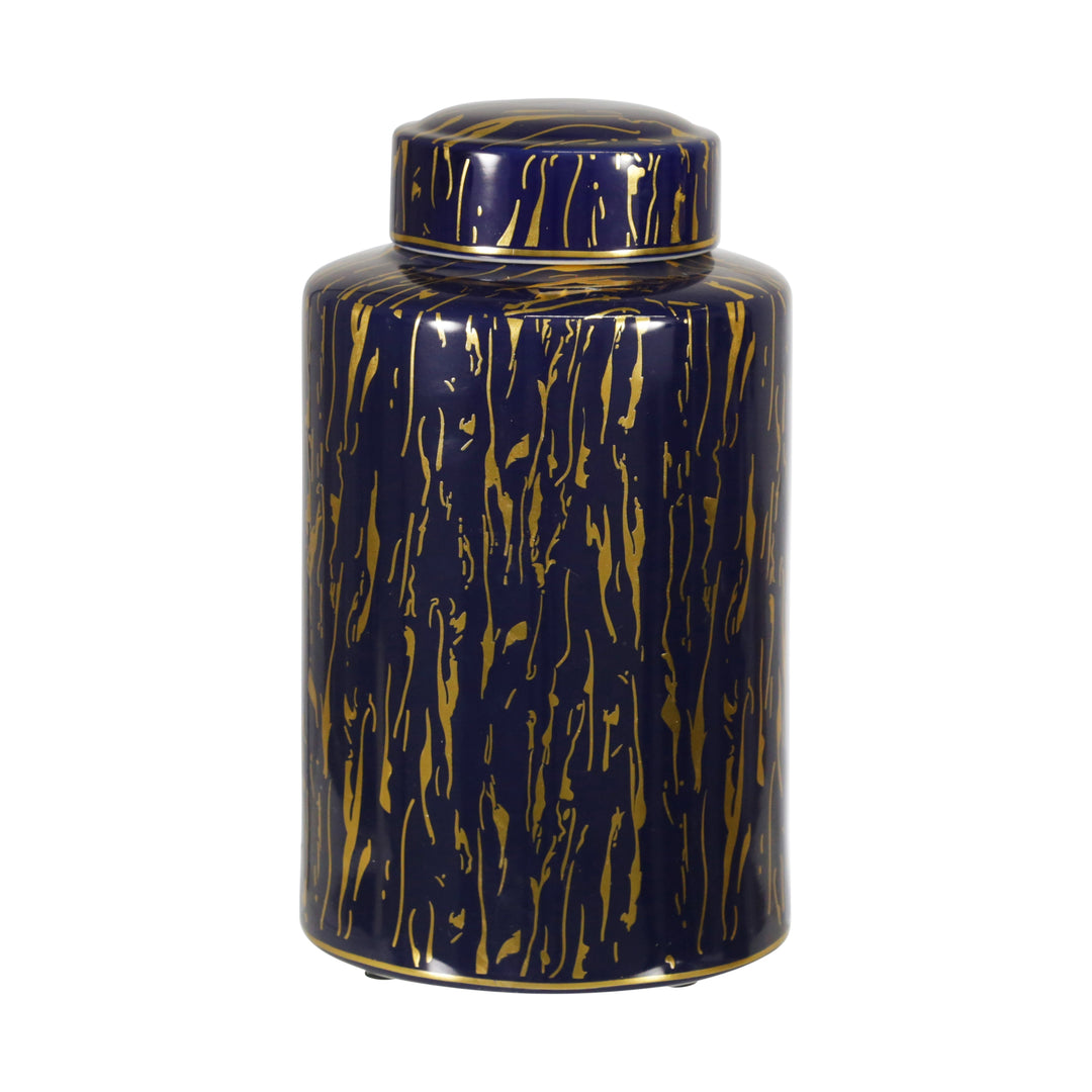 CERAMIC 12" JAR, BLUE/GOLD