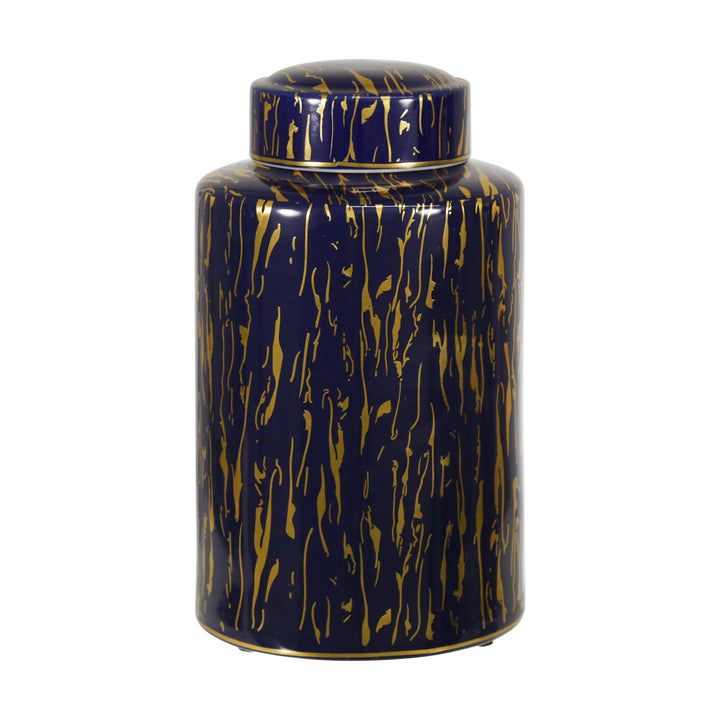 CERAMIC 12" JAR, BLUE/GOLD