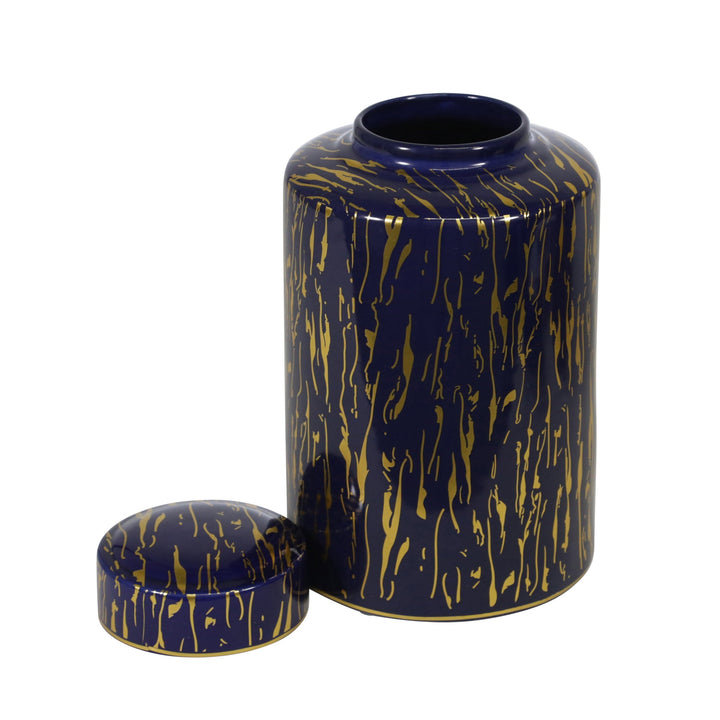 CERAMIC 12" JAR, BLUE/GOLD