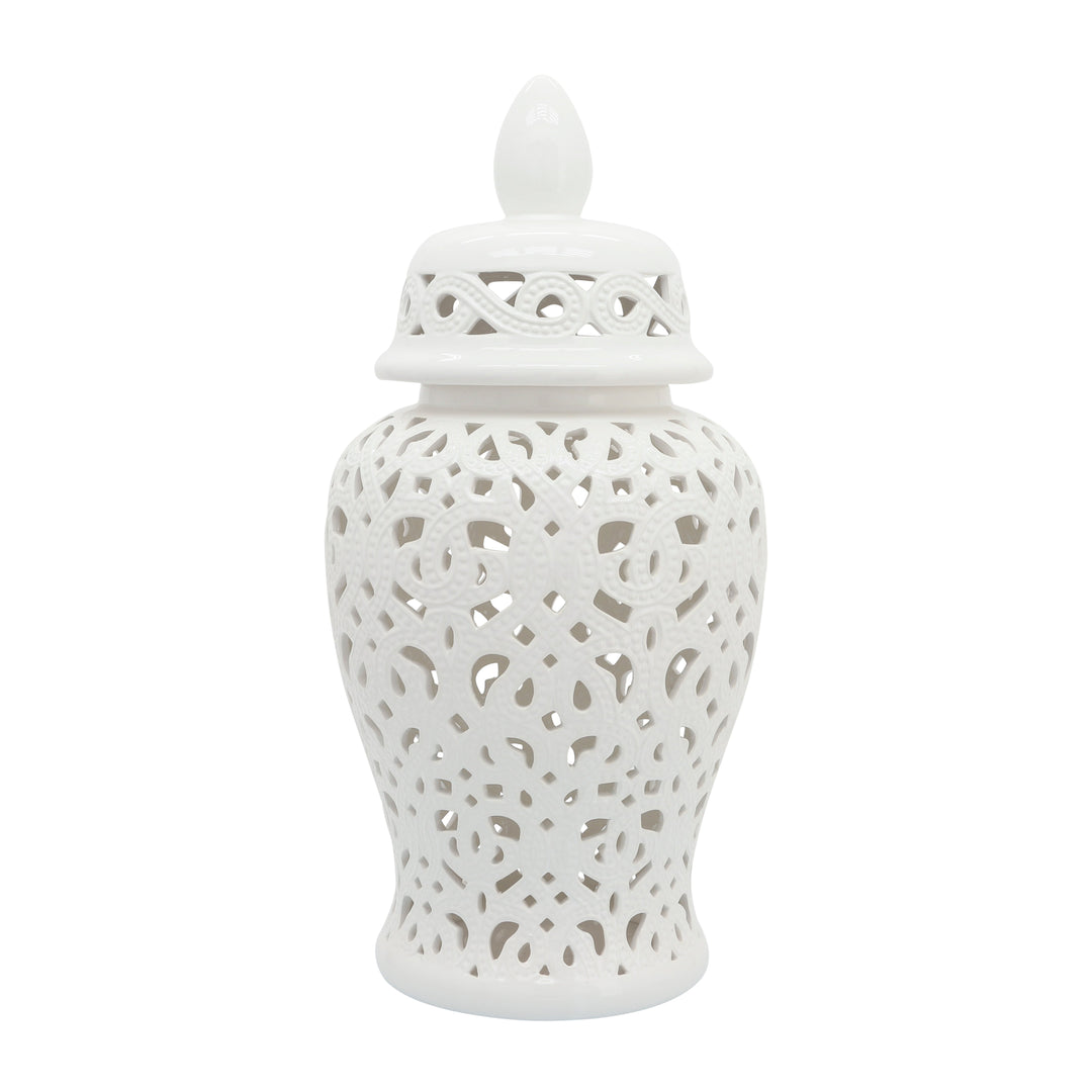 CERAMIC 24" CUT-OUT TEMPLE JAR, WHITE