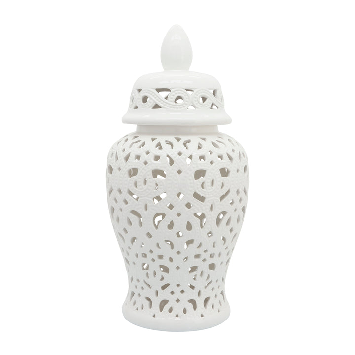 CERAMIC 24" CUT-OUT TEMPLE JAR, WHITE