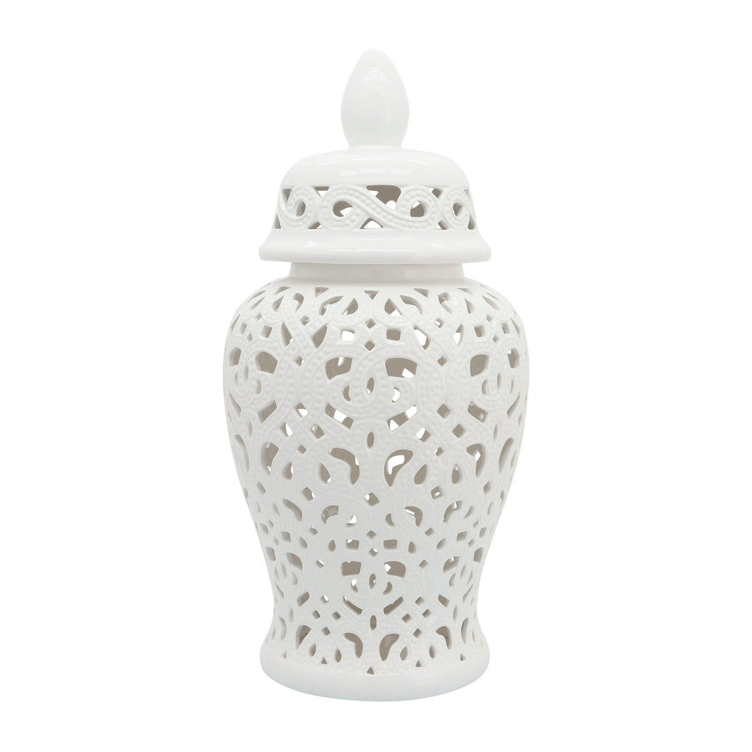 CERAMIC 24" CUT-OUT TEMPLE JAR, WHITE