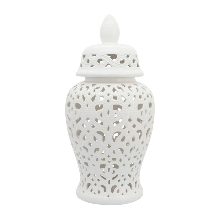 CERAMIC 24" CUT-OUT TEMPLE JAR, WHITE