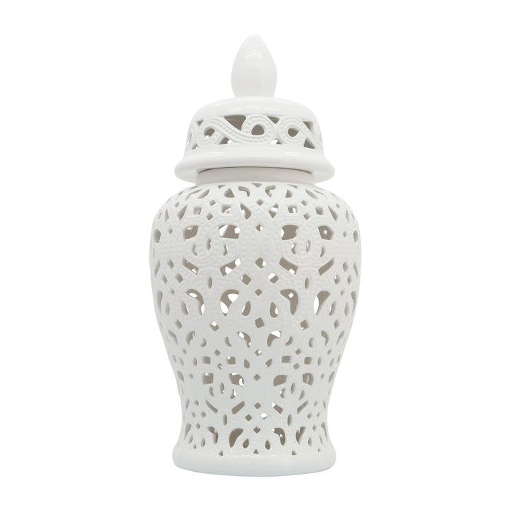 CERAMIC 24" CUT-OUT TEMPLE JAR, WHITE