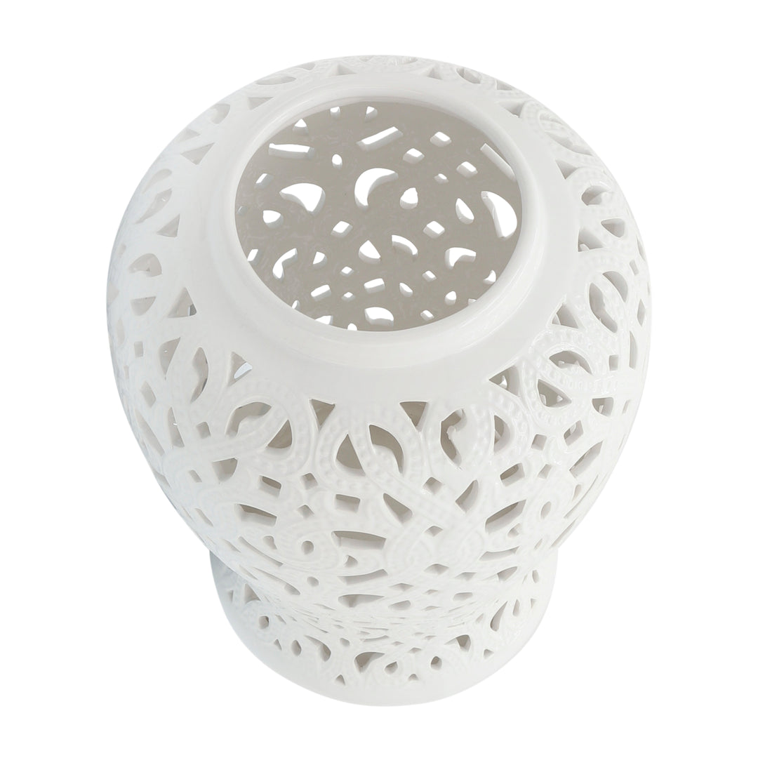 CERAMIC 24" CUT-OUT TEMPLE JAR, WHITE