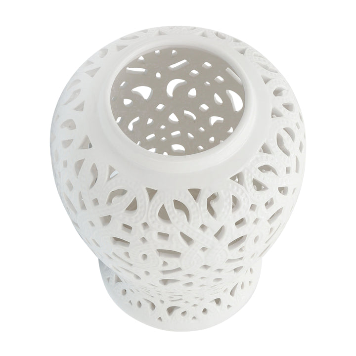 CERAMIC 24" CUT-OUT TEMPLE JAR, WHITE