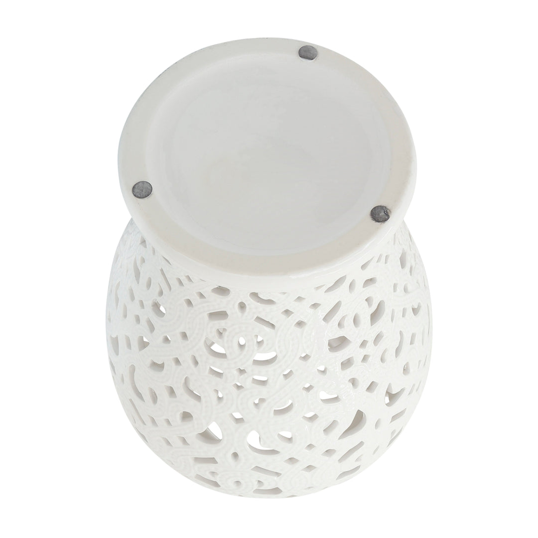 CERAMIC 24" CUT-OUT TEMPLE JAR, WHITE