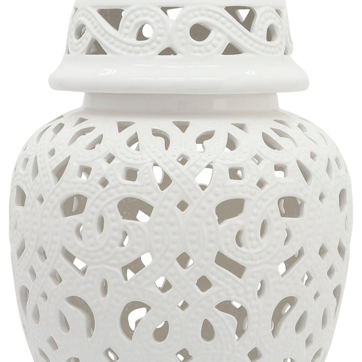 CERAMIC 24" CUT-OUT TEMPLE JAR, WHITE