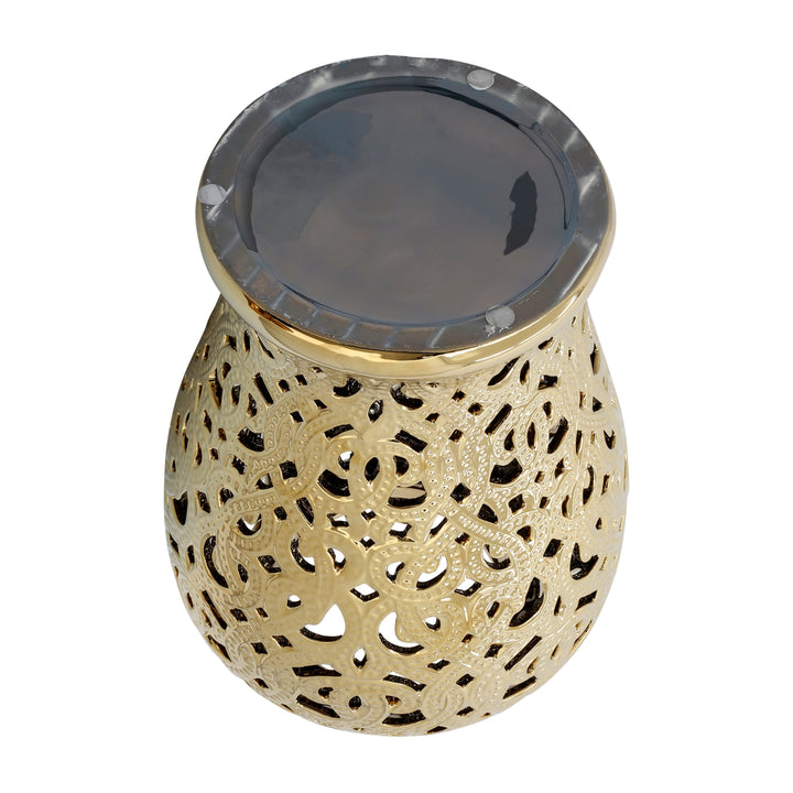 CERAMIC 24" CUT-OUT TEMPLE JAR, SHINY GOLD