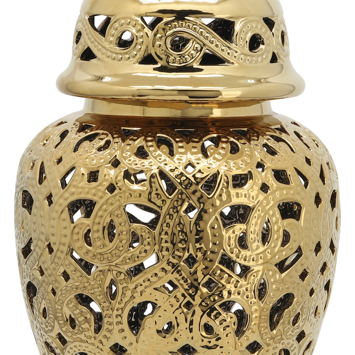 CERAMIC 24" CUT-OUT TEMPLE JAR, SHINY GOLD