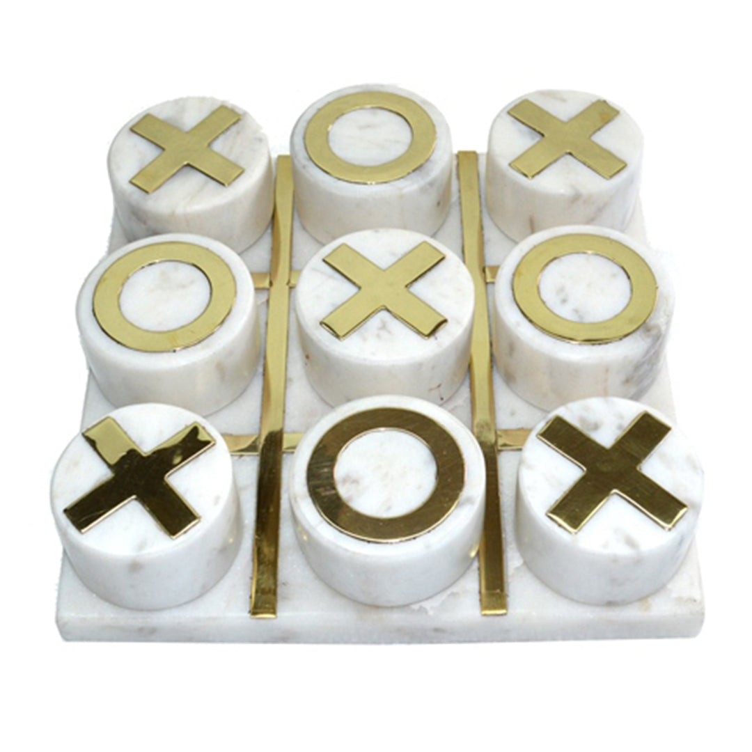 MARBLE 7X7 TIC-TAC-TOE, WHITE/GOLD