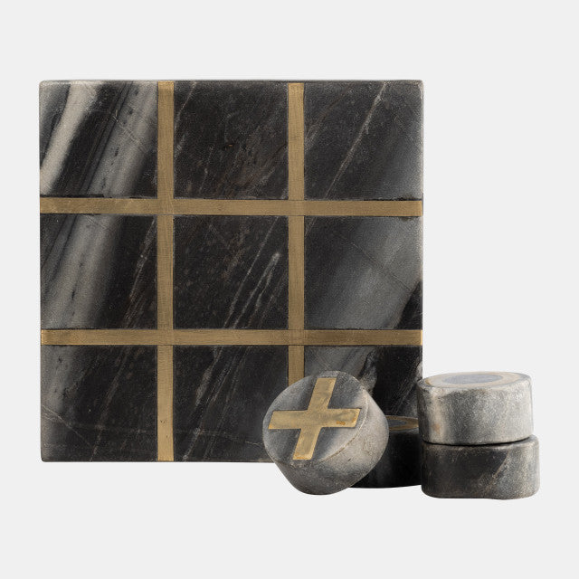 MARBLE 7X7 TIC-TAC-TOE, BLACK/GOLD