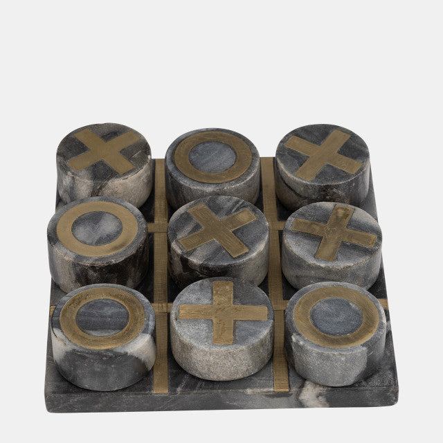 MARBLE 7X7 TIC-TAC-TOE, BLACK/GOLD