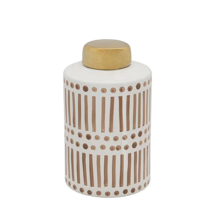 9" JAR W/ GOLD LID, TAN