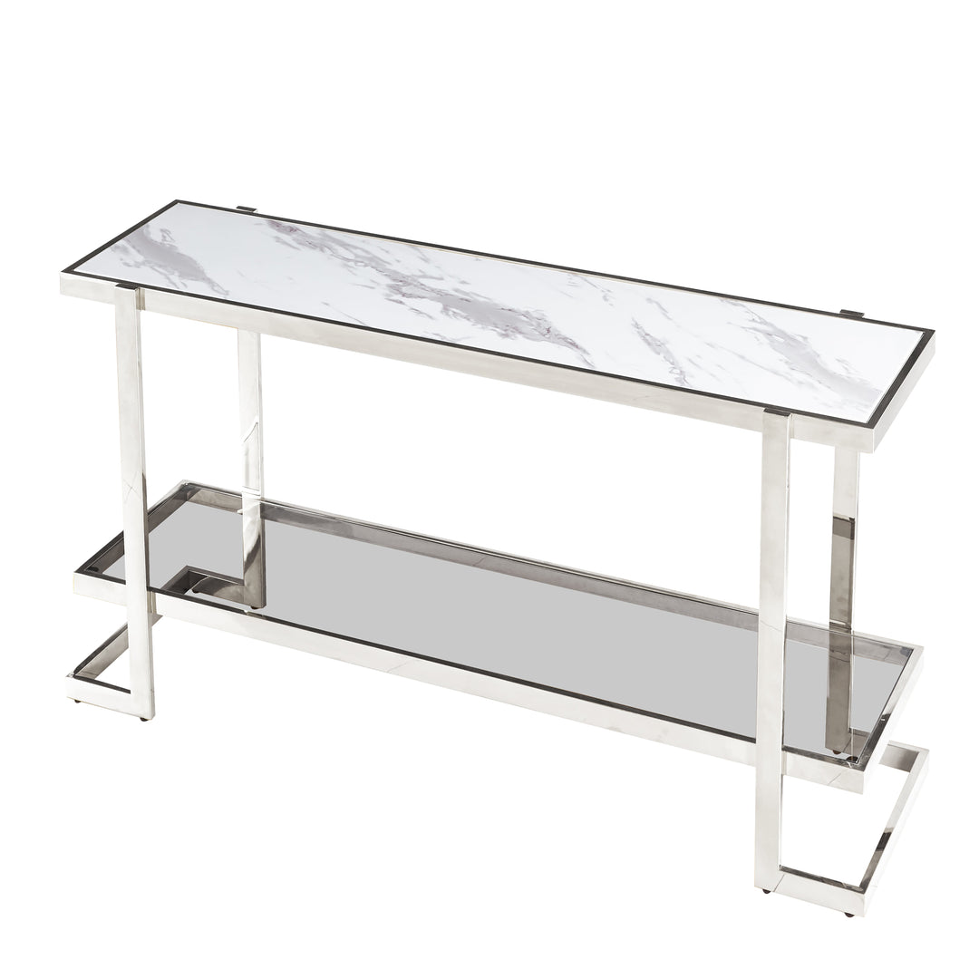 METAL/MARBLE GLASS, CONSOLE TABLE, SILVER/WHITE