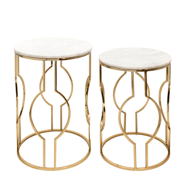 S/2 Metal Marble Round Tables