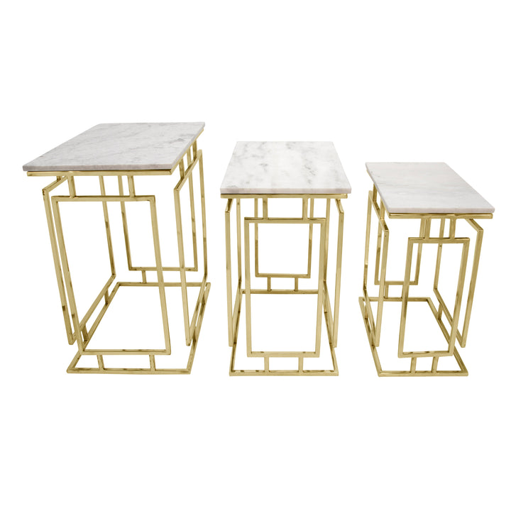 S/3 METAL/MARBLE SIDE TABLES, GOLD