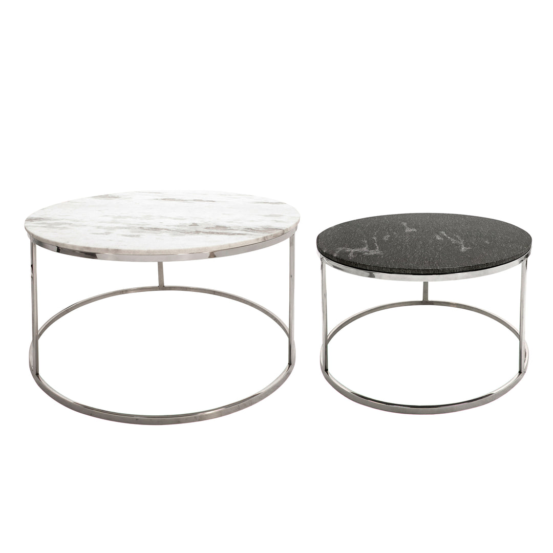 S/2 METAL/MARBLE COFFEE TABLE, SILVER