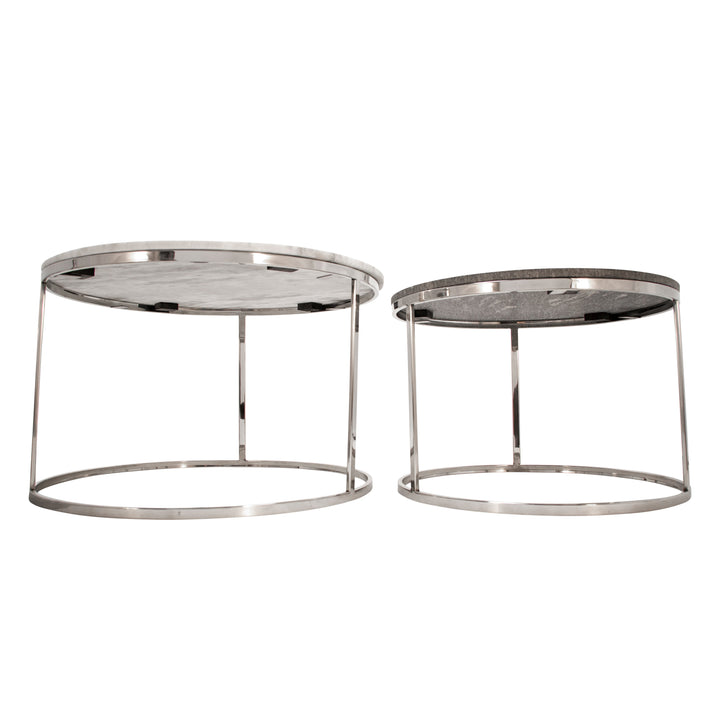 S/2 METAL/MARBLE COFFEE TABLE, SILVER