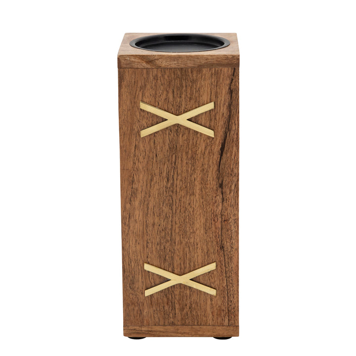 WOOD 10" PILLAR HOLDER, BROWN