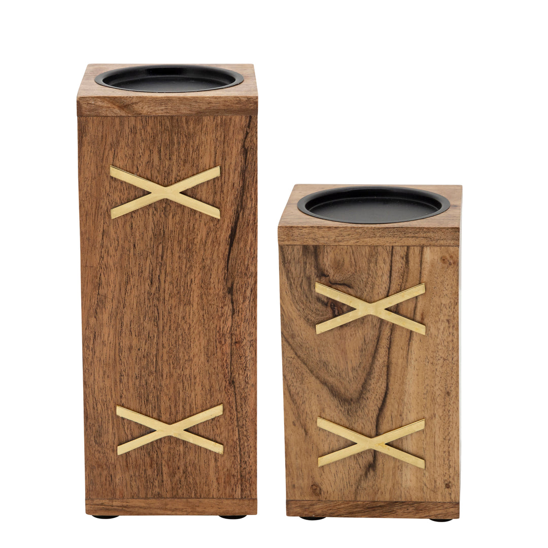 WOOD 10" PILLAR HOLDER, BROWN