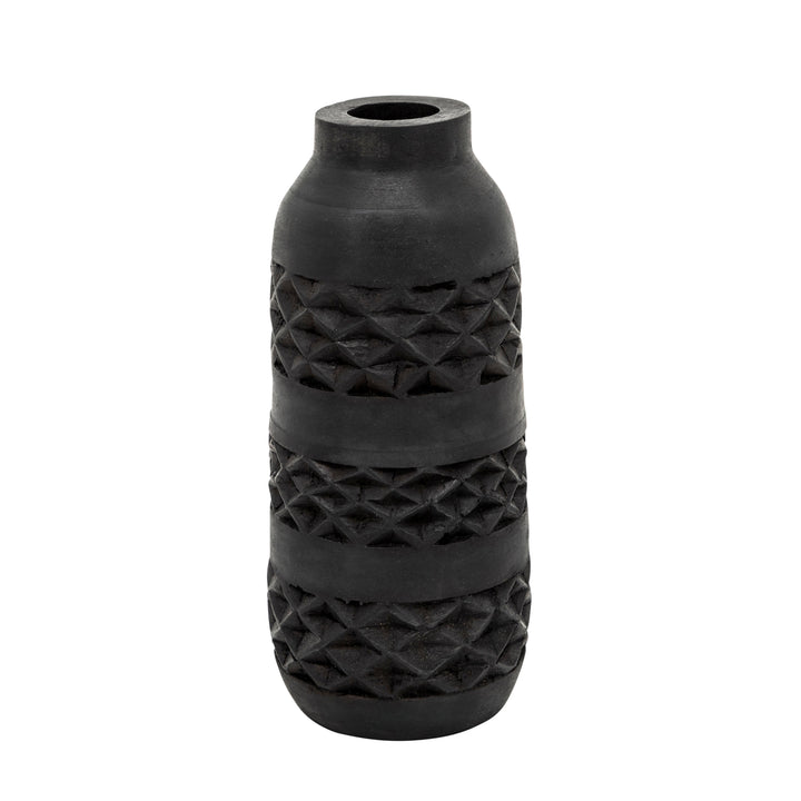 WOOD 12" STAINED VASE, BLACK