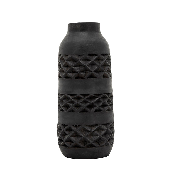 WOOD 12" STAINED VASE, BLACK