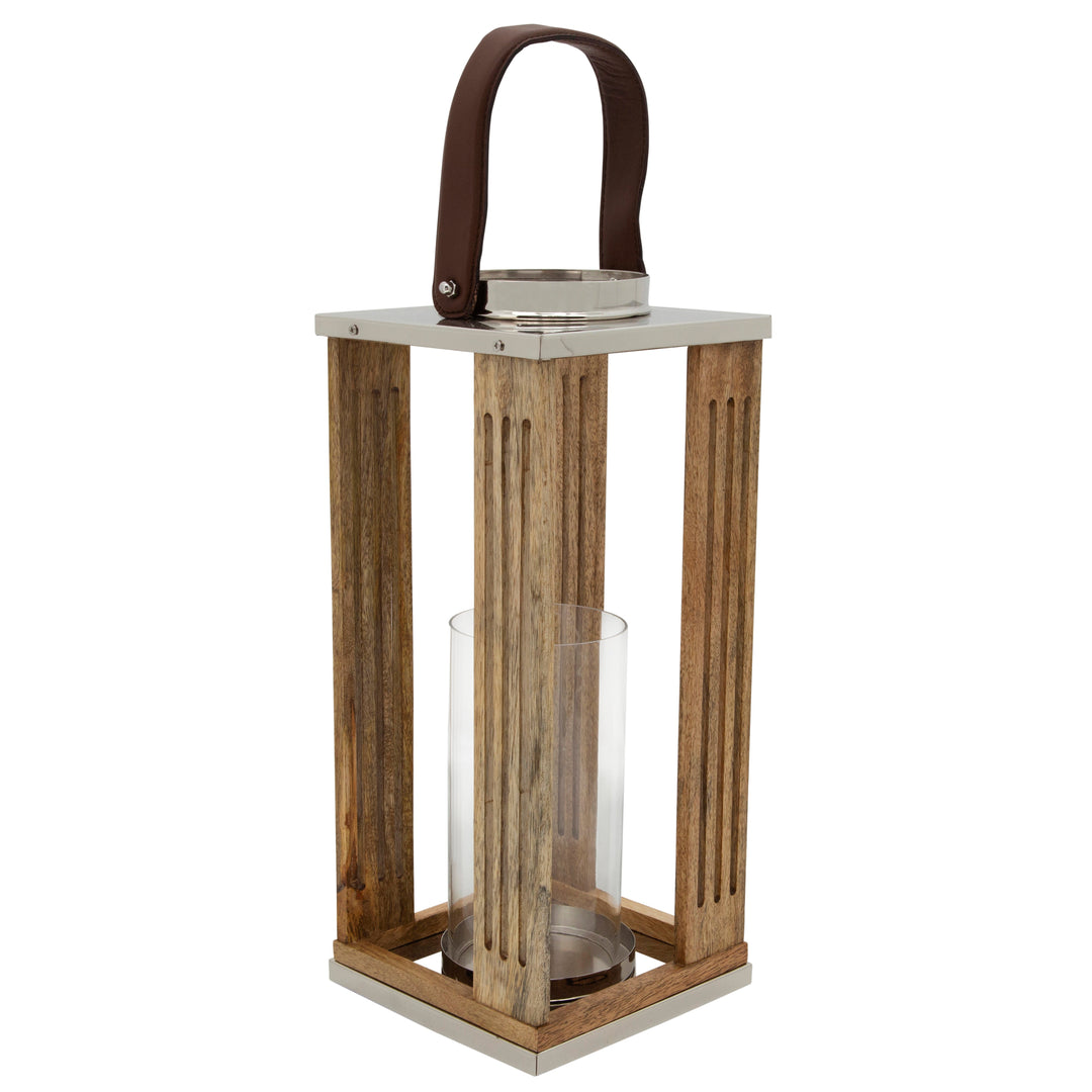 16" WOODEN HURRICANE HOLDER, NATURAL